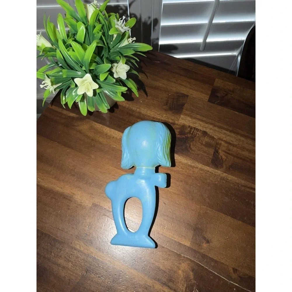Vintage Baby Toy, Rattle 1950's Blue and Yellow Dog Nostalgic